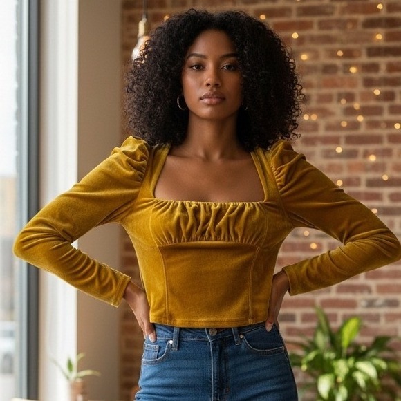 Y2k Free people Babydoll Milkmaid Womens size Large Velvet Fairygrunge Puff Top - Picture 5 of 12